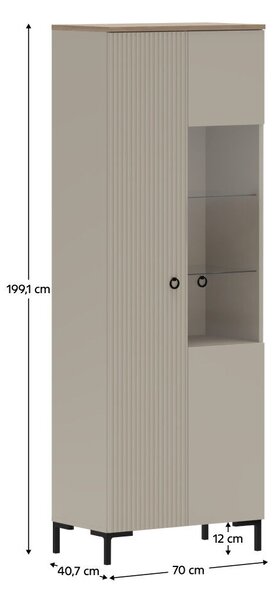 Vitrin, szürkésbarna Taupe/silverjack tölgy, DOMCA 1D1W