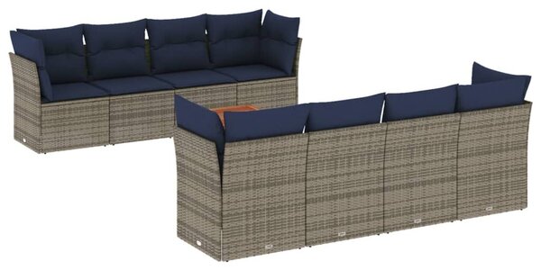 VidaXL 9 részes szürke polyrattan kerti ülőgarnitúra párnával