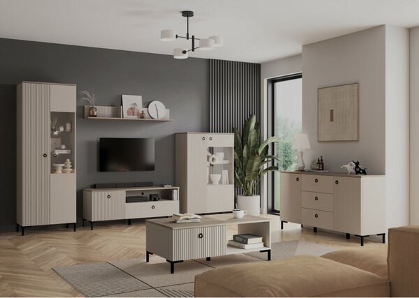 Alacsony vitrin, szürkésbarna Taupe/silverjack tölgy, DOMCA 1D1W/140