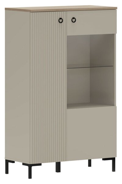 Alacsony vitrin, szürkésbarna Taupe/silverjack tölgy, DOMCA 1D1W/140