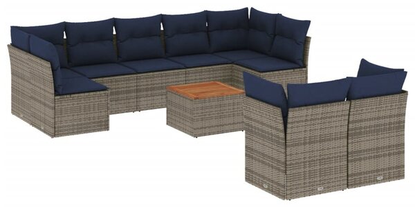 VidaXL 10 részes szürke polyrattan kerti ülőgarnitúra párnával