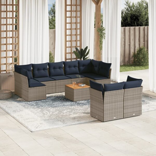 VidaXL 10 részes szürke polyrattan kerti ülőgarnitúra párnával