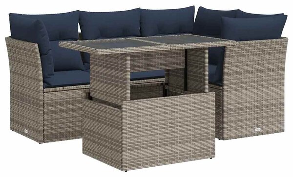 VidaXL 5 részes szürke polyrattan akácfa kerti ülőgarnitúra párnákkal