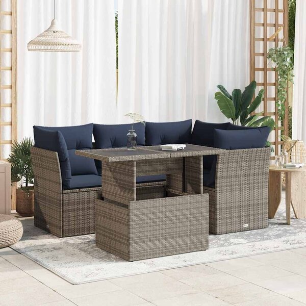 VidaXL 5 részes szürke polyrattan akácfa kerti ülőgarnitúra párnákkal
