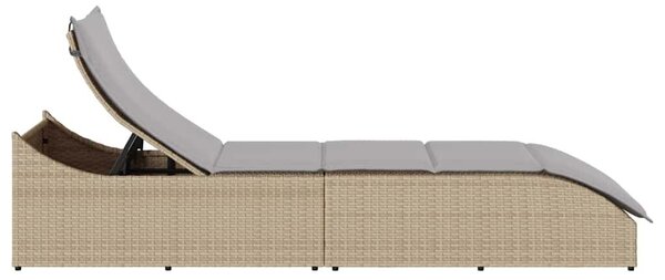 VidaXL összecsukható napozóágy párnával és tárolóval bézs polyrattan