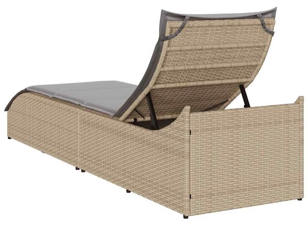 VidaXL összecsukható napozóágy párnával és tárolóval bézs polyrattan