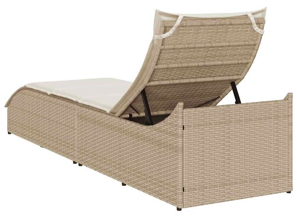 VidaXL összecsukható napozóágy párnával és tárolóval bézs polyrattan