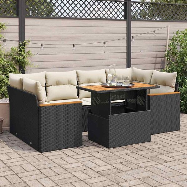 VidaXL 6 részes fekete polyrattan akácfa kerti ülőgarnitúra párnákkal