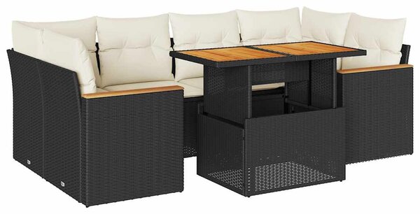 VidaXL 6 részes fekete polyrattan akácfa kerti ülőgarnitúra párnákkal