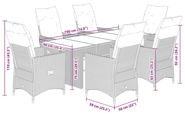 VidaXL 7 részes szürke polyrattan kerti étkezőgarnitúra párnával