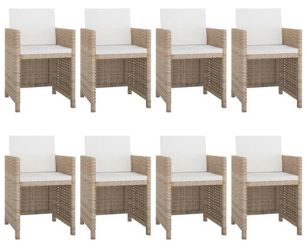 9 részes bézs polyrattan kültéri étkezőszett párnákkal