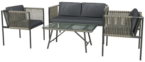 Outsunny kültéri rattan szett 2 fotellel, kanapéval és dohányzóasztallal, szürke színben