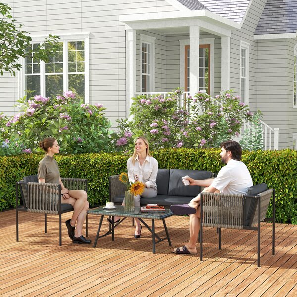 Outsunny kültéri rattan szett 2 fotellel, kanapéval és dohányzóasztallal, szürke színben