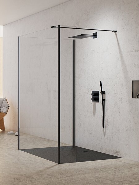 New Trendy New Modus Black zuhanykabin fal walk-in 80 cm fekete félfényes/átlátszó üveg EXK-0078