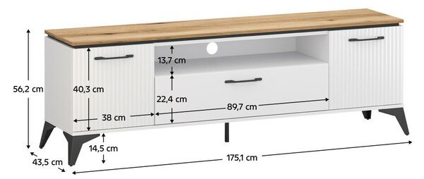 TV szekrény, fehér/evoke tölgy, VELIS 2D1S/170
