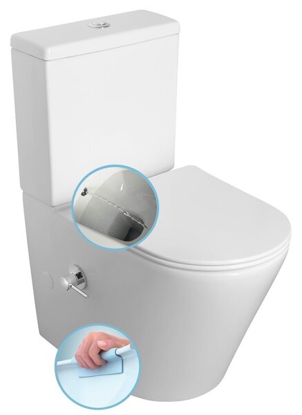 Sapho Sapho, PACO CLEANWASH WC kombi csésze, integrált csaptelep és bidé spray, alul/hátul, fehér, PC1012RX