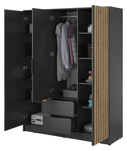 NELLY 3D tükrös gardróbszekrény - sötétszürke / fekete
