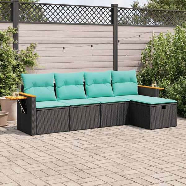 VidaXL 5 részes fekete polyrattan kerti kanapészett párnákkal