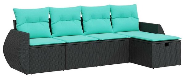 VidaXL 5 részes fekete polyrattan kerti kanapészett párnákkal