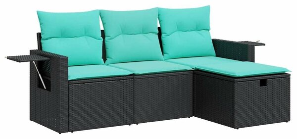VidaXL 4 részes fekete polyrattan kerti ülőgarnitúra párnákkal