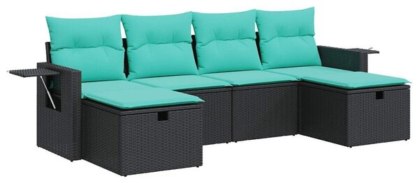 VidaXL 6 részes fekete polyrattan kerti ülőgarnitúra párnákkal