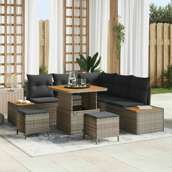 VidaXL Kerti Kanapé Szett párnával tárolóval 8 pcs Szürke Poli rattan