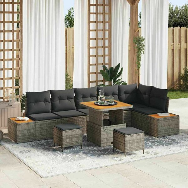 VidaXL Kerti Kanapé Szett párnával tárolóval 9 pcs Szürke Poli rattan