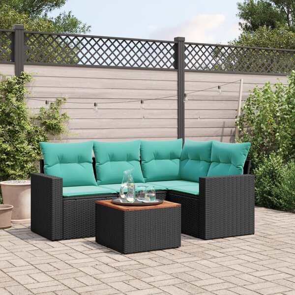 VidaXL 5 részes fekete polyrattan kerti ülőgarnitúra párnával