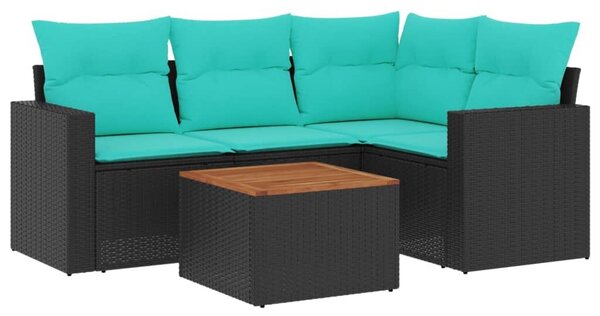 VidaXL 5 részes fekete polyrattan kerti ülőgarnitúra párnával