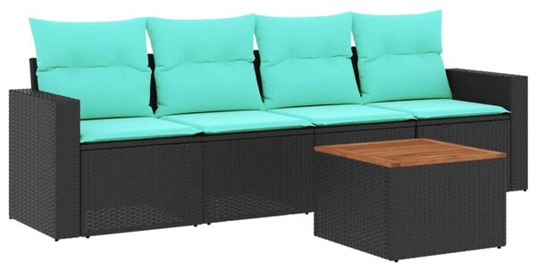 VidaXL 5 részes fekete polyrattan kerti ülőgarnitúra párnával