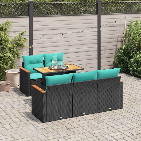 VidaXL 6 részes fekete polyrattan kerti ülőgarnitúra párnákkal