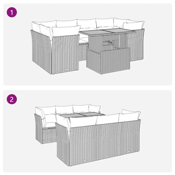 VidaXL 7 részes fekete polyrattan kerti ülőgarnitúra párnával