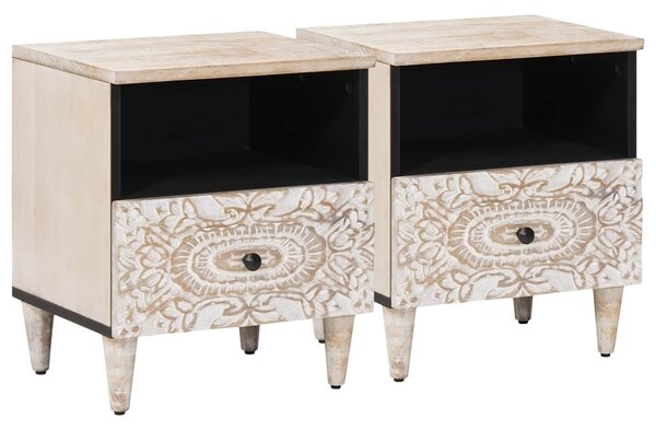 VidaXL Ágytároló szekrény 2 pcs Fehér 40 x 33 x 46 cm Tömör Mangófát