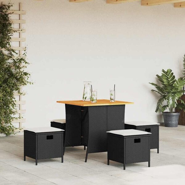 VidaXL 5 db fekete polyrattan kerti étkezőgarnitúra párnákkal
