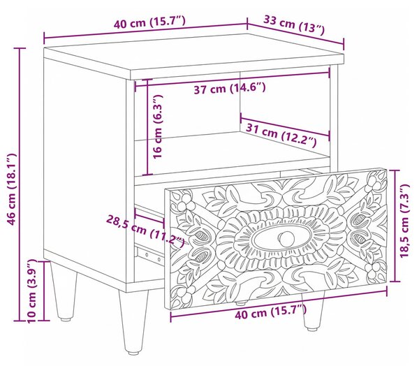 VidaXL Ágytároló szekrény 2 pcs Fehér 40 x 33 x 46 cm Tömör Mangófát