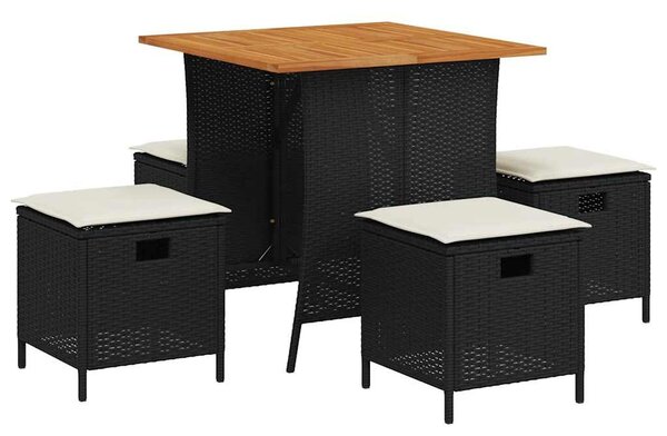VidaXL 5 db fekete polyrattan kerti étkezőgarnitúra párnákkal