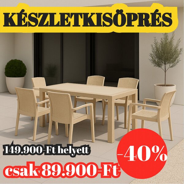 Bamboo Kerti Étkezőgarnitúra - 6 Személyes, Antracit/Világos Bézs