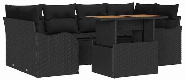 VidaXL 7 részes fekete polyrattan kerti ülőgarnitúra tárolóval