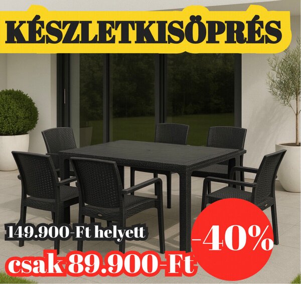 Bamboo Kerti Étkezőgarnitúra - 6 Személyes, Antracit/Világos Bézs