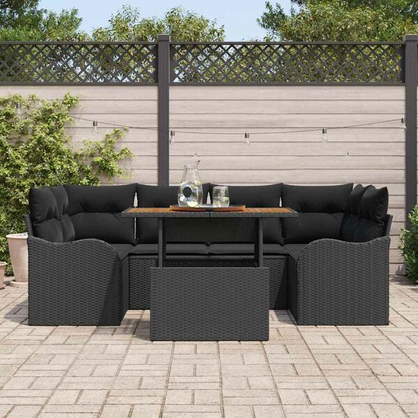 VidaXL 7 részes fekete polyrattan kerti ülőgarnitúra tárolóval
