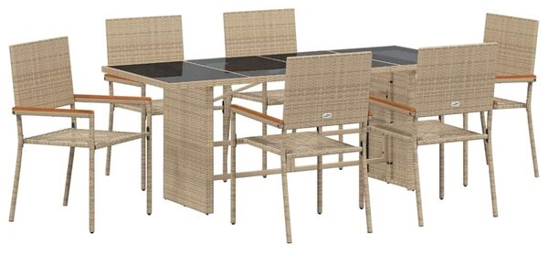 VidaXL Kert étkező szett 7 pcs Bézs 190 x 80 x 75 cm polirattan