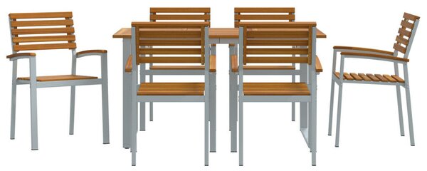 7 darabos Kerti Étkezőszett Tömör Akácfa és Fém