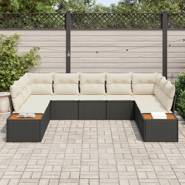 5 darabos Kert Sofa Szett párnákkal Fekete Poli Rattan Akáciával