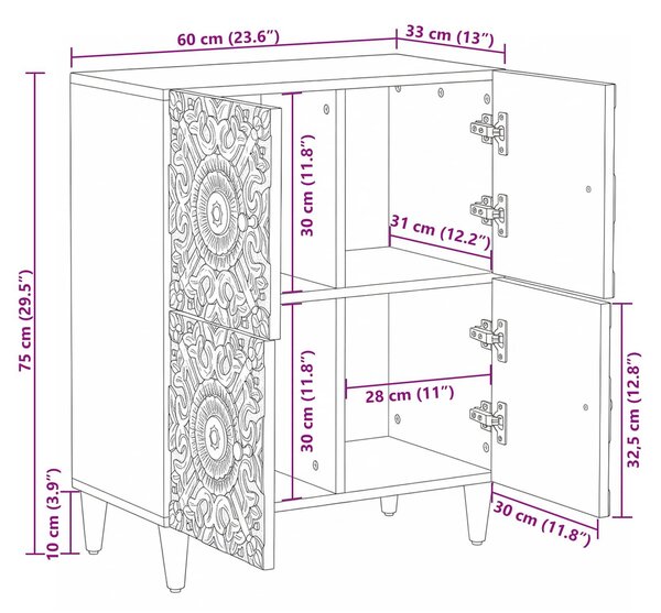 VidaXL Széf tárolóval ajtóval Fehér 60 x 33,5 x 75 cm Tömör Mangófát
