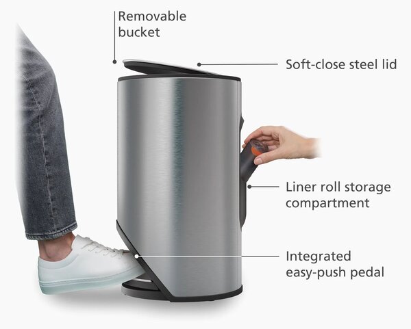 Joseph Joseph Arc 10 literes pedálos fém szemetes - Inox