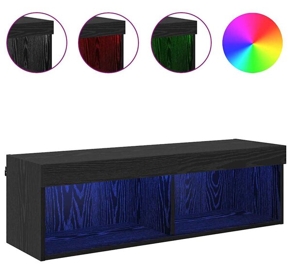 TV Fali Szekrény 100 x 30 x 30 cm Fekete tölgy Szerelt Fa