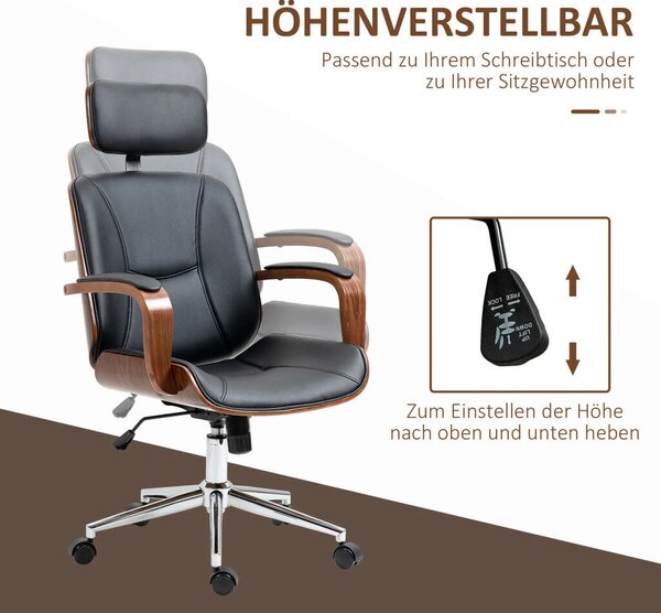 Vinsetto Főnöki irodai szék, ergonomikus magas háttámlával, otthoni irodába, műbőr fekete
