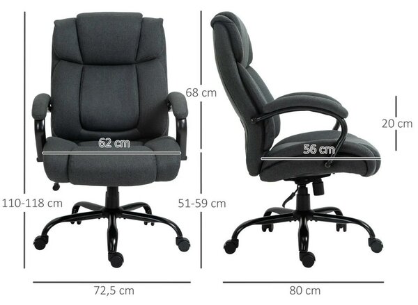 Vinsetto Főnöki irodai szék, forgószék párnázott karfákkal, teherbírás akár 220 kg, szövet, szürke