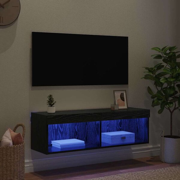 TV Fali Szekrény 100 x 30 x 30 cm Fekete tölgy Szerelt Fa