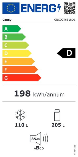 Candy CNCQ2T6S18DB Alulfagyasztós hűtőszekrény 315L, NoFrost, D energiaosztály